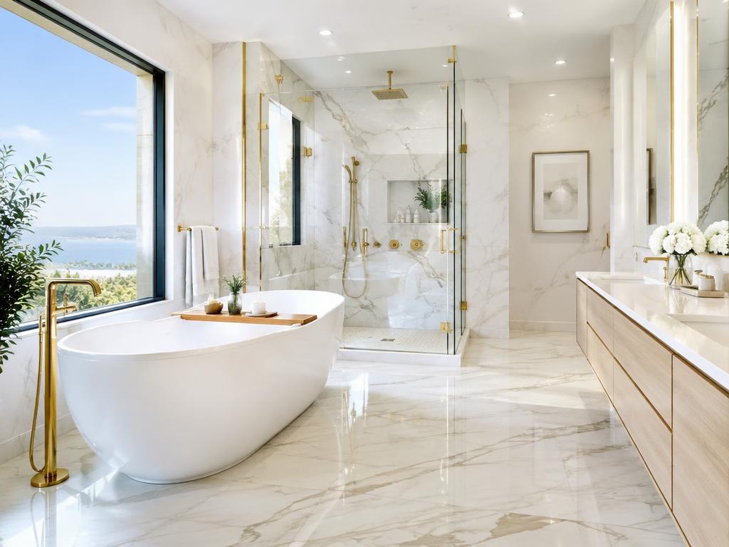 Gleaming marble bathroom